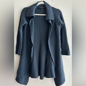 Carmen Marc Valvo Steel Blue Cozy Open Front Cardigan Sweater, Size Small